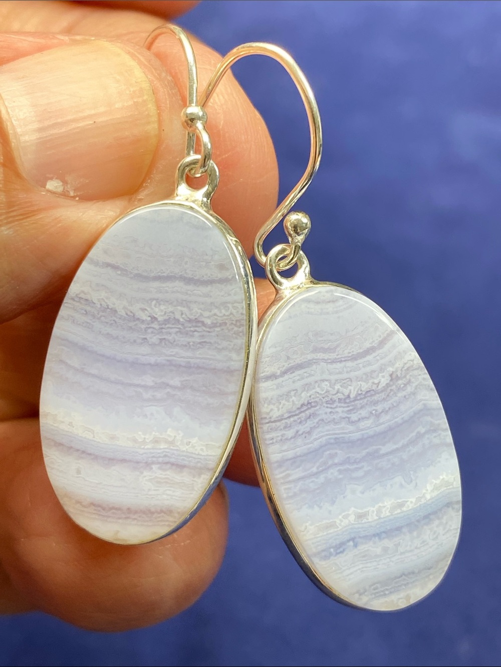 EARRINGS BLUE LACE AND IN SOLID STERLING SILVER 925